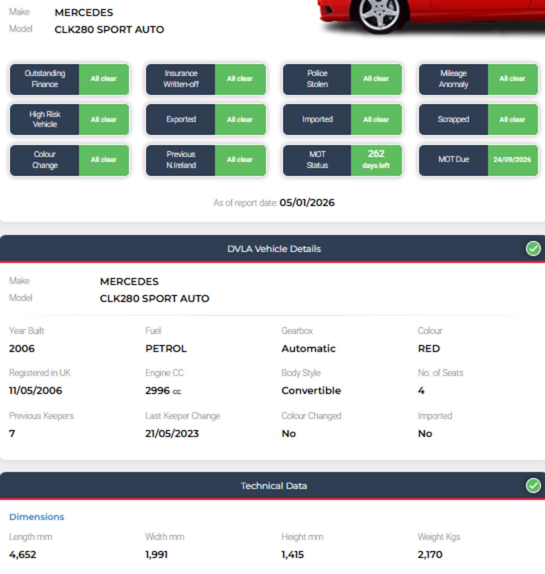 2006 MERCEDES-BENZ CLK280 SPORT AUTO CONVERTIBLE >>--NO VAT ON HAMMER--<< - Image 12 of 12