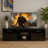 HARMIN MODERN 160CM TV STAND CABINET UNIT WITH HIGH GLOSS DOORS (BLACK ON BLACK)