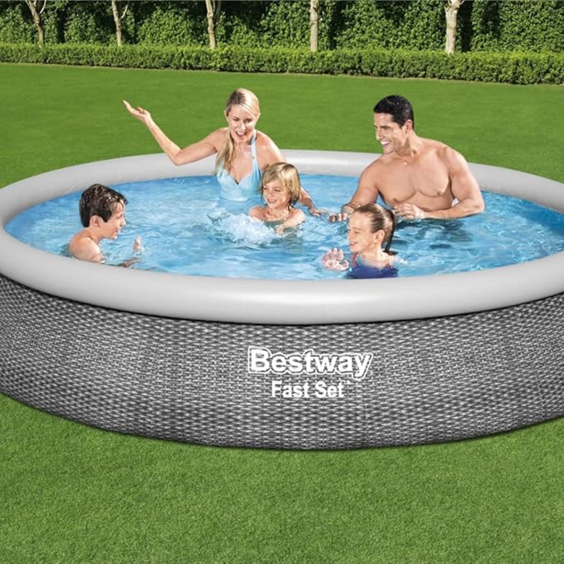 BESTWAY 13FT FAST SET RATTAN STYLE SWIMMING POOL SUMMER FUN - Image 2 of 5