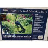 GARDEN DECOR EMBOSSED METAL PEACOCK 71CM TALL