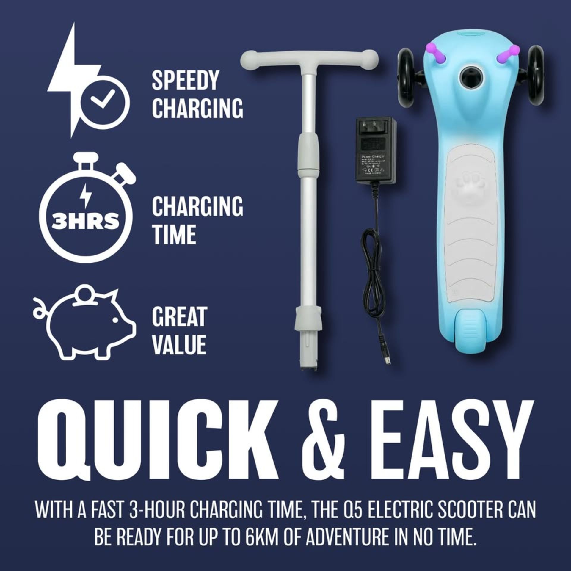 10 X BUG Q5 ELECTRIC KIDS E SCOOTER 3 WHEEL ADJUSTABLE FOLDABLE HANDLE RRP £300 - Image 5 of 7