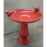 CERAMIC GLAZED PEDESTAL BIRD BATH ANTIQUE LIGHT BROWN WITH BIRDS 60CM TALL