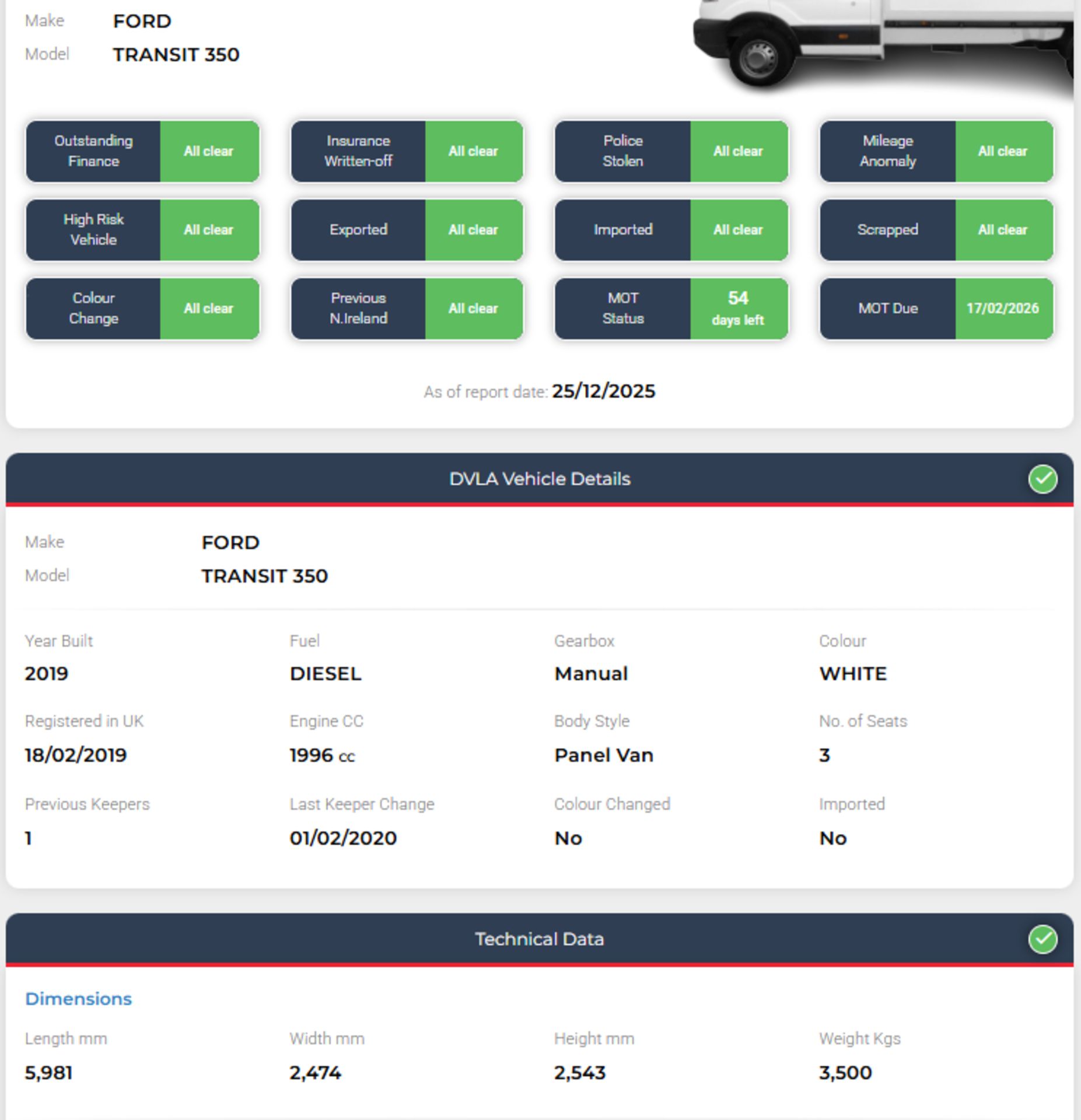2019 FORD TRANSIT T350 LWB FRIDGE FREEZER VAN - Image 9 of 9
