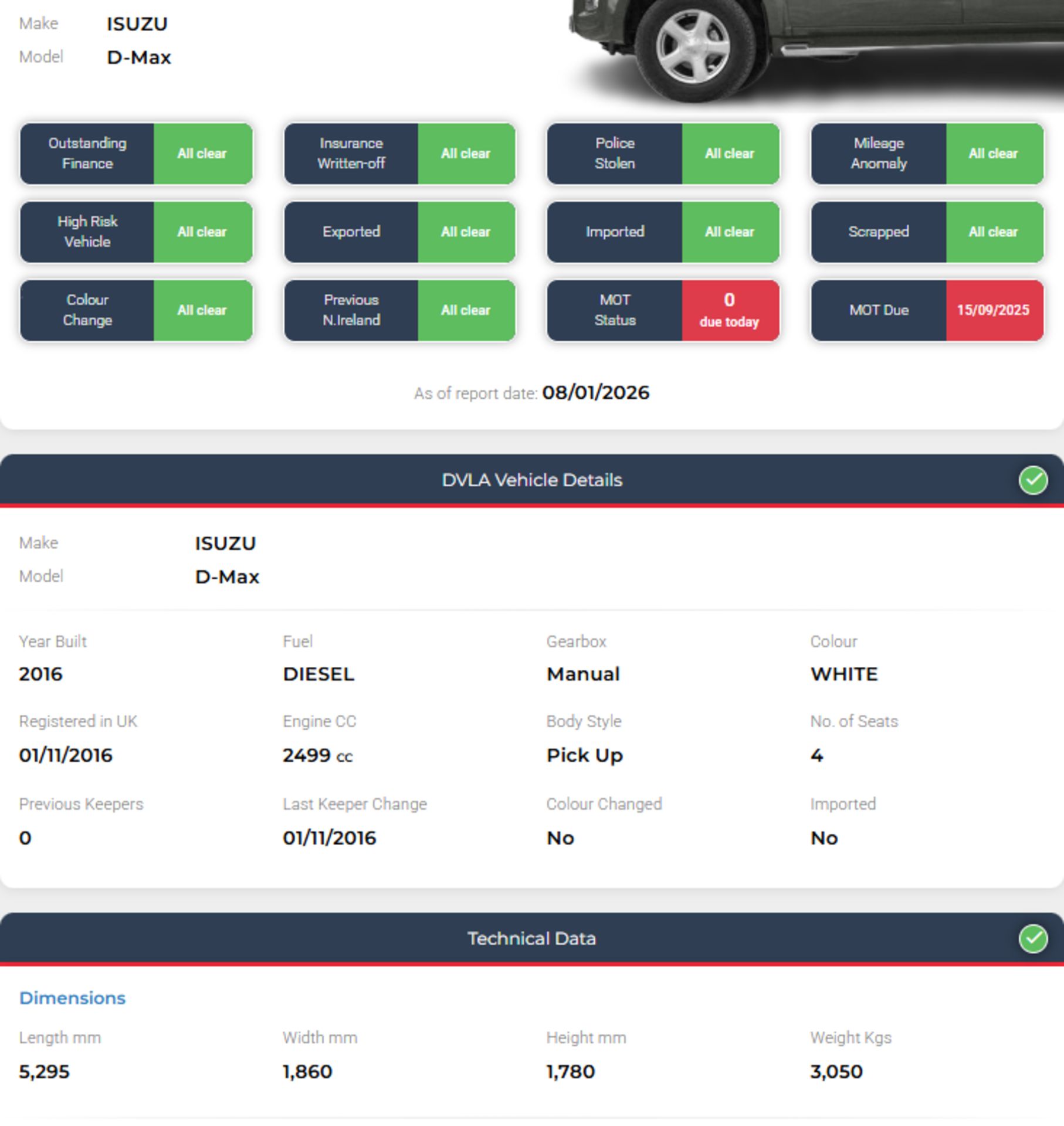 2016 ISUZU D-MAX SUPER CAB 2.5 DIESEL MANUAL PICK UP EURO 6 ULEZ - Image 6 of 6