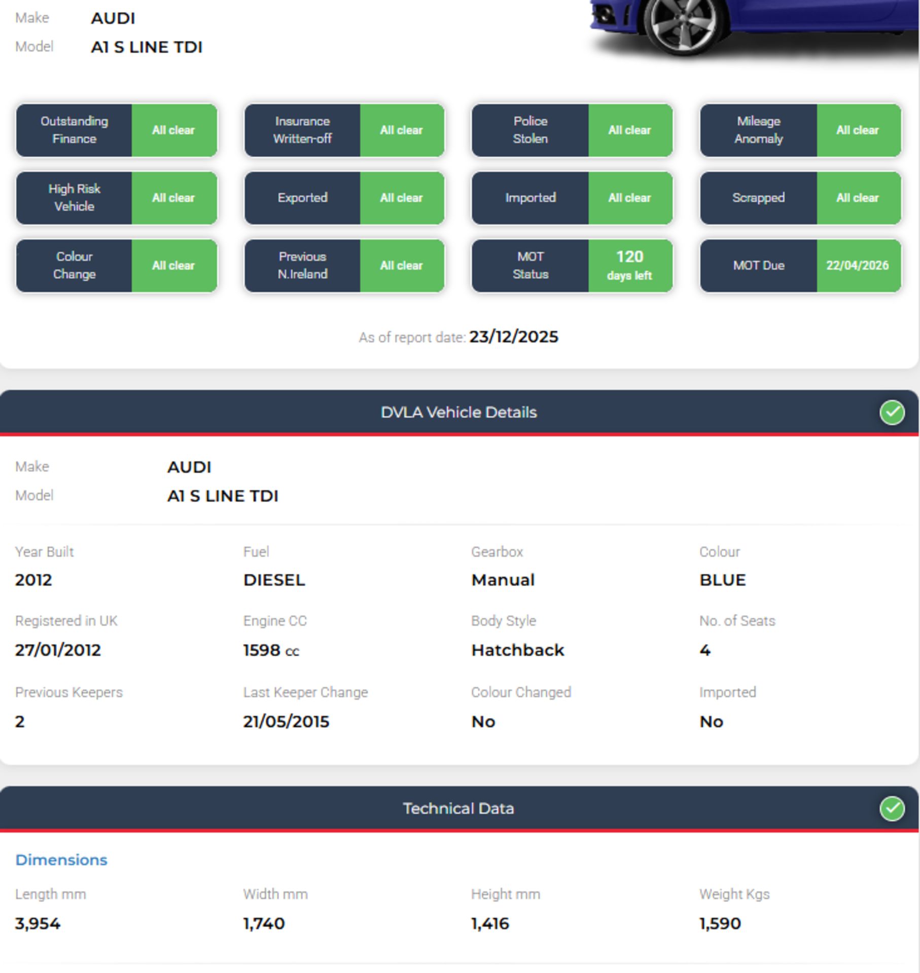 2012 AUDI A1 1.6 TDI S LINE (S/S) 3DR DIESEL MANUAL HATCHBACK BLUE >>--NO VAT ON HAMMER--<< - Image 25 of 25