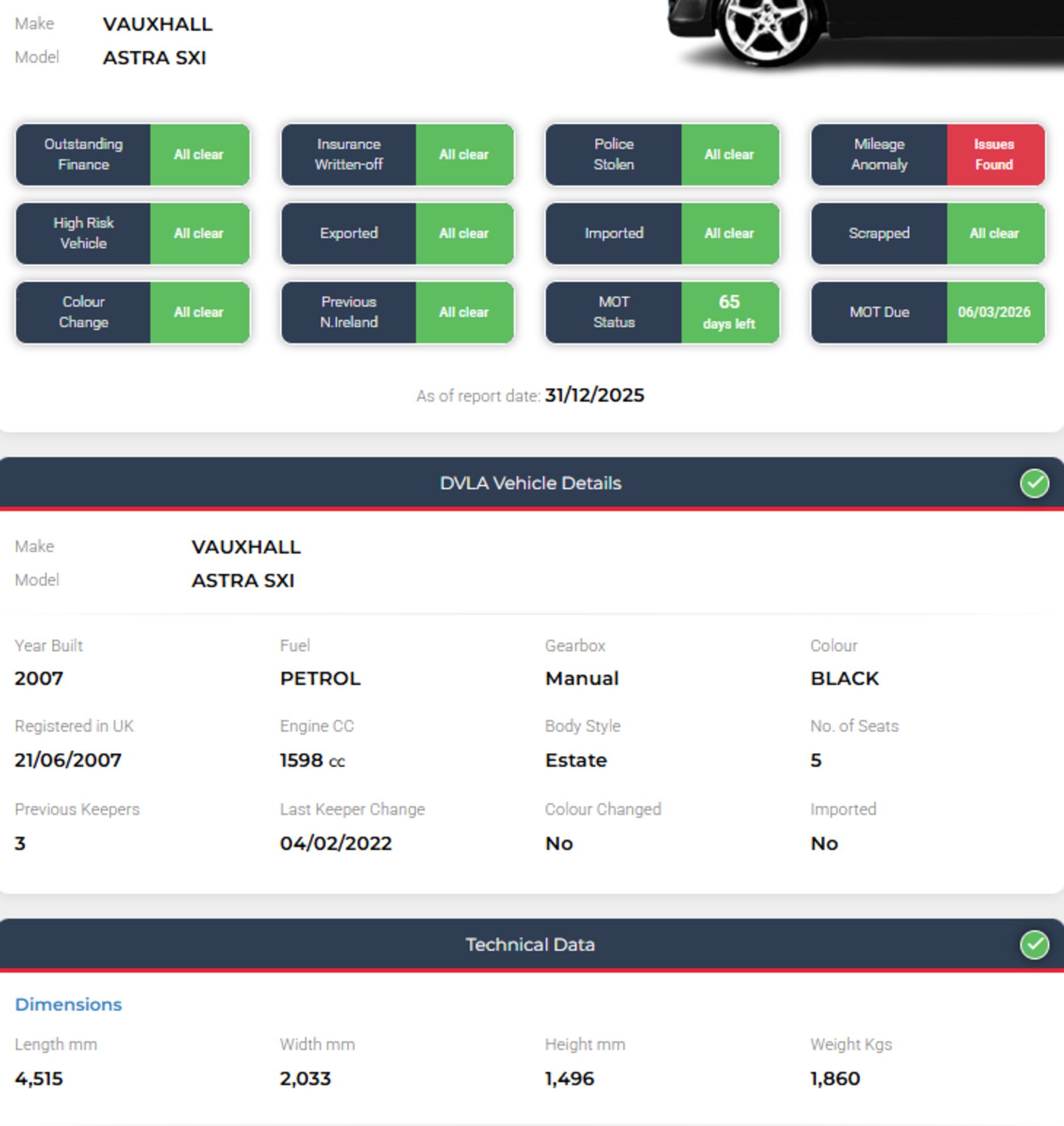 2007 VAUXHALL ASTRA 1.6I 16V SXI 5DR ESTATE >>--NO VAT ON HAMMER--<< - Image 28 of 28