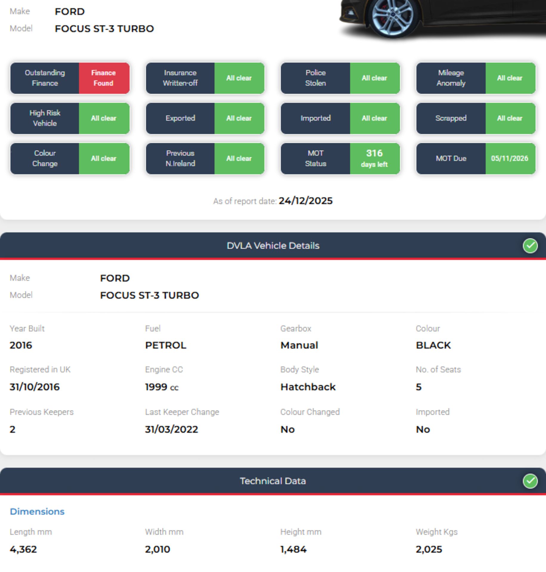 **(ONLY 69K MILEAGE)** 2016 FORD FOCUS 2.0 ST-3 TURBO HATCHBACK >>--NO VAT ON HAMMER--<< - Image 20 of 20