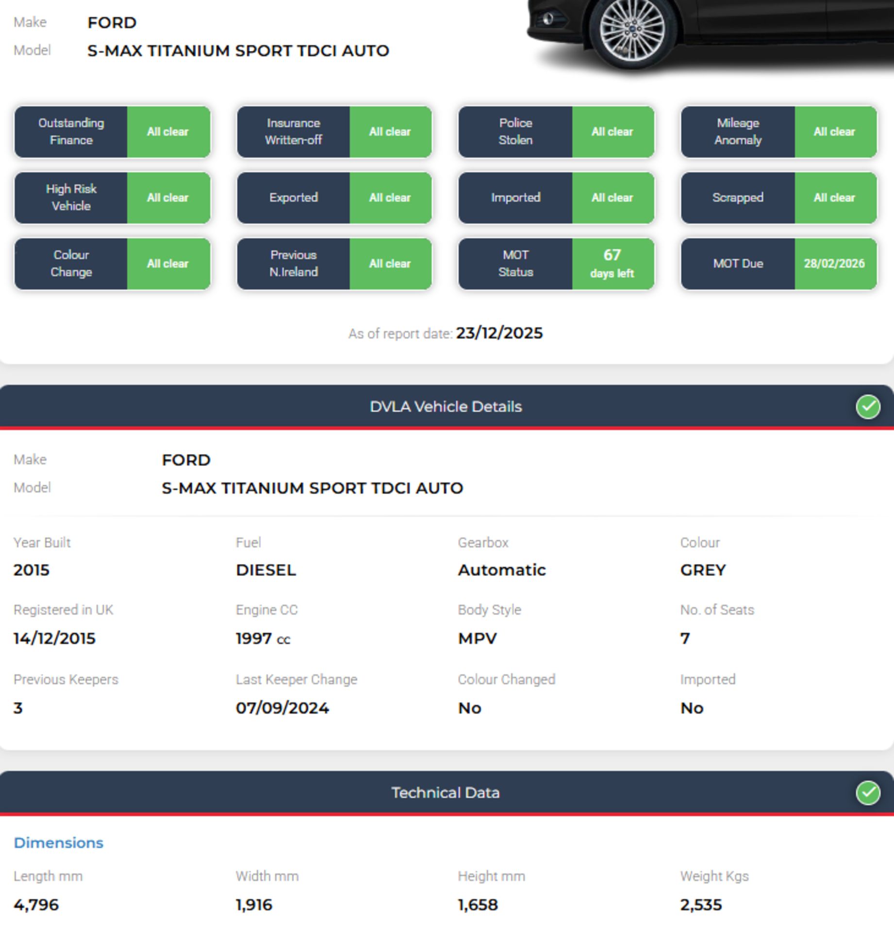 2015 FORD S-MAX 2.0 TDCI TITANIUM SPORT POWERSHIFT (S/S) 5DR DIESEL AUTOMATIC MPV GREY - Image 27 of 27