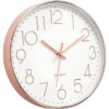 20 X 12" ROSE GOLD WALL CLOCK WATERPROOF INDOOR OUTDOOR QUARTZ MOVEMENT - RRP £240