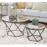 1 X EDEN BRIDGE DESIGNS SET OF 2 NESTING TABLES GEOMETRIC DESIGN, GLASS, BLACK RRP £299.99
