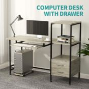 MECOR COMPUTER DESK 2 DRAWER/KEYBOARD TRAY, 55" WORKSTATION FOR HOME OFFICE (OAK GREY)