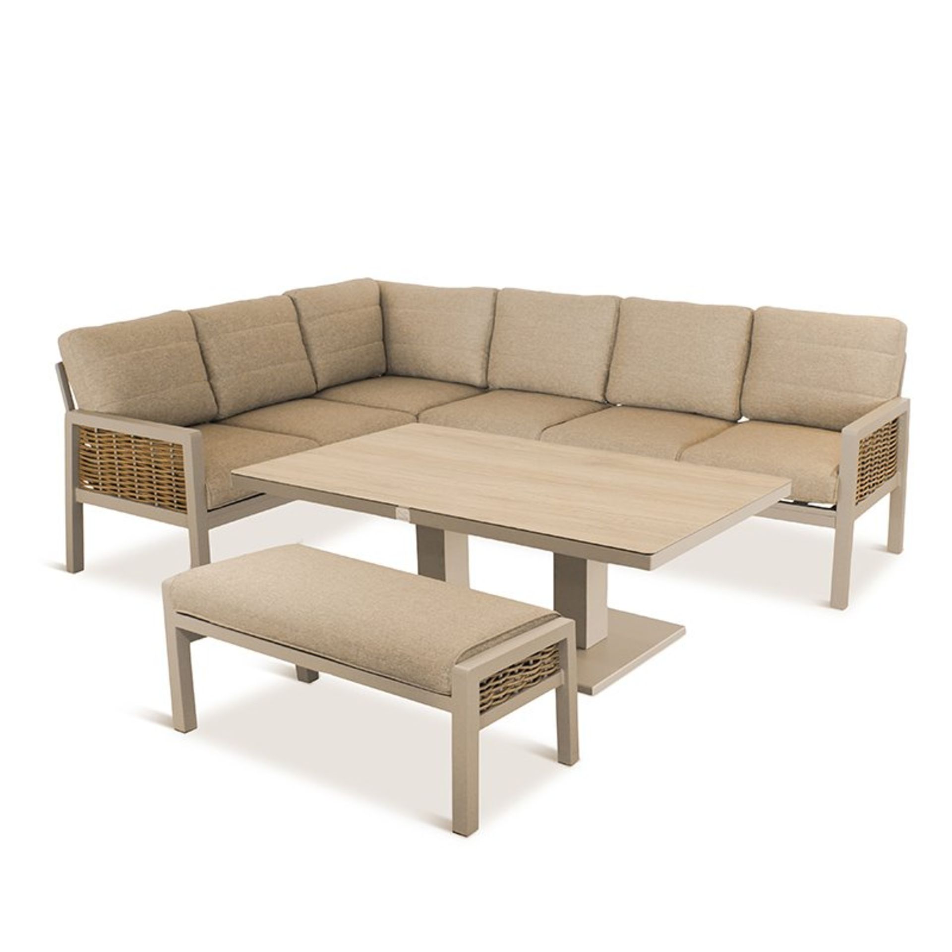 HAVANA LARGE CORNER DINING SET WITH ADJUSTABLE TABLE LUXURY ALUMINIUM GARDEN FURNITURE RRP £2669