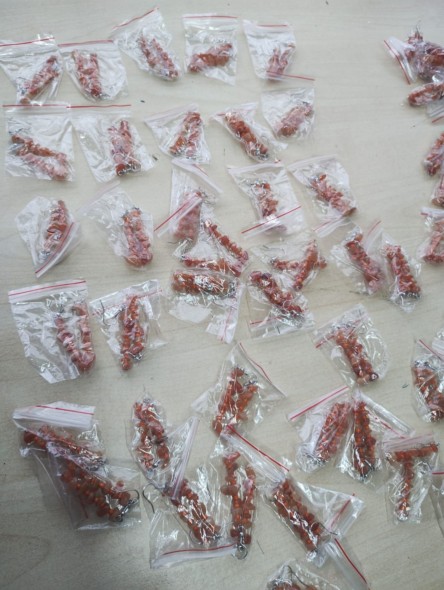 CARNELIAN CRYSTAL CHIP SMALL SS BEADED HANGING EARRING SETS - JOBLOT OF 58- BRAND NEW