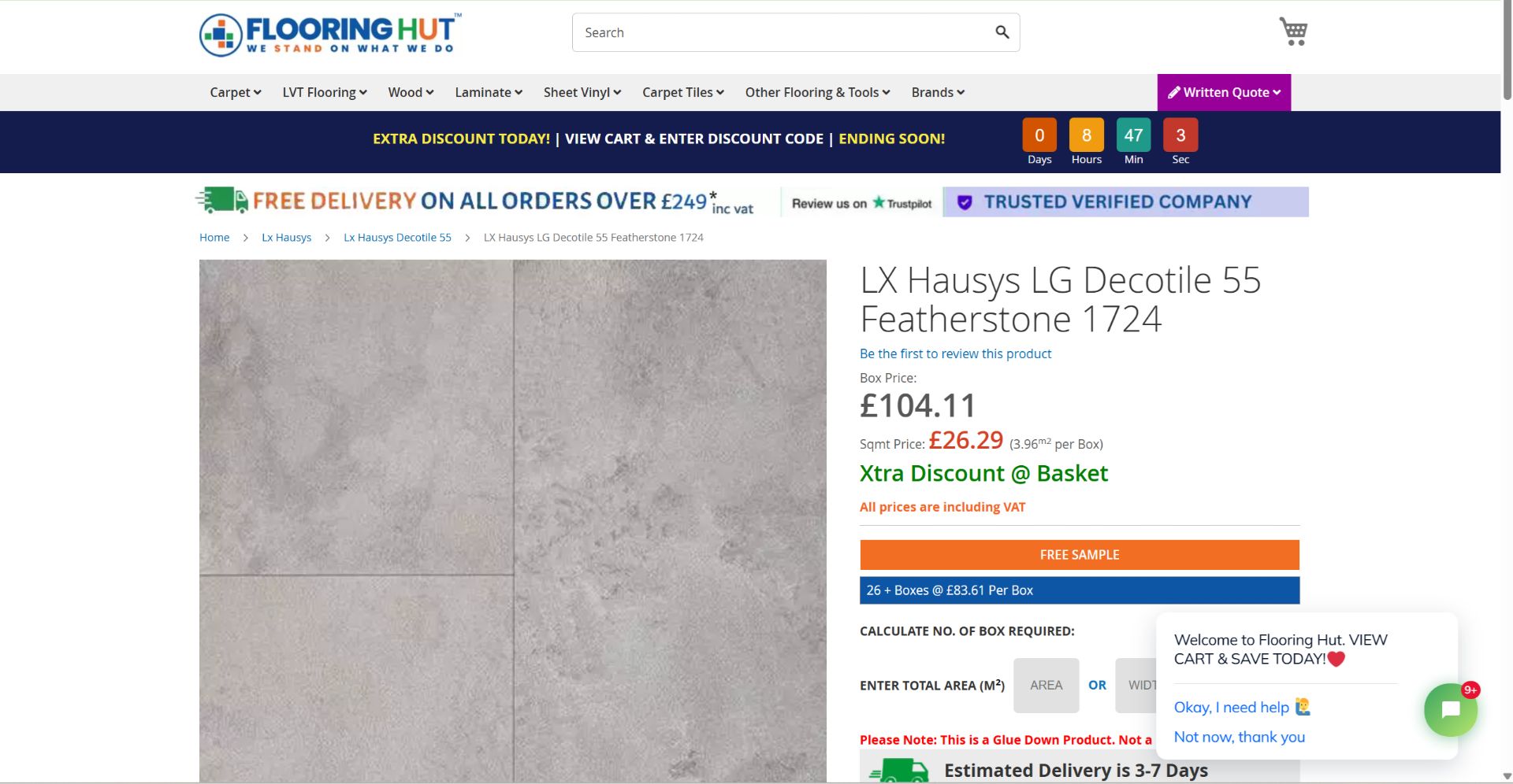 10 X BOXES (39.6M2) LX DECOTILE 55 1724 FEATHERSTONE GREY STONE EFFECT GLUEDOWN LVT- RRP £1,050 - Image 2 of 2