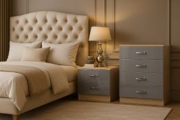 10 X CHEST AND 10 X BEDSIDE - BRAND NEW FLATPACKED GREY GLOSS ON SONOMA OAK
