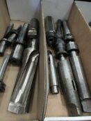 Two tote boxes of various tools & tool holders