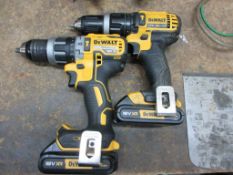 Two Dewalt DCD 796/DCD 785 cordless drills, two batteries (no charger)