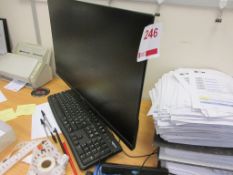 Two various computer systems, four flat screen monitors, keyboards, mice, Fujitsu printer and Dymo