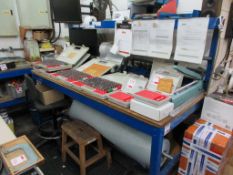 Metal frame boltless packing station with undershelf, roll holders, 1800 x 780mm, 1 x metal frame