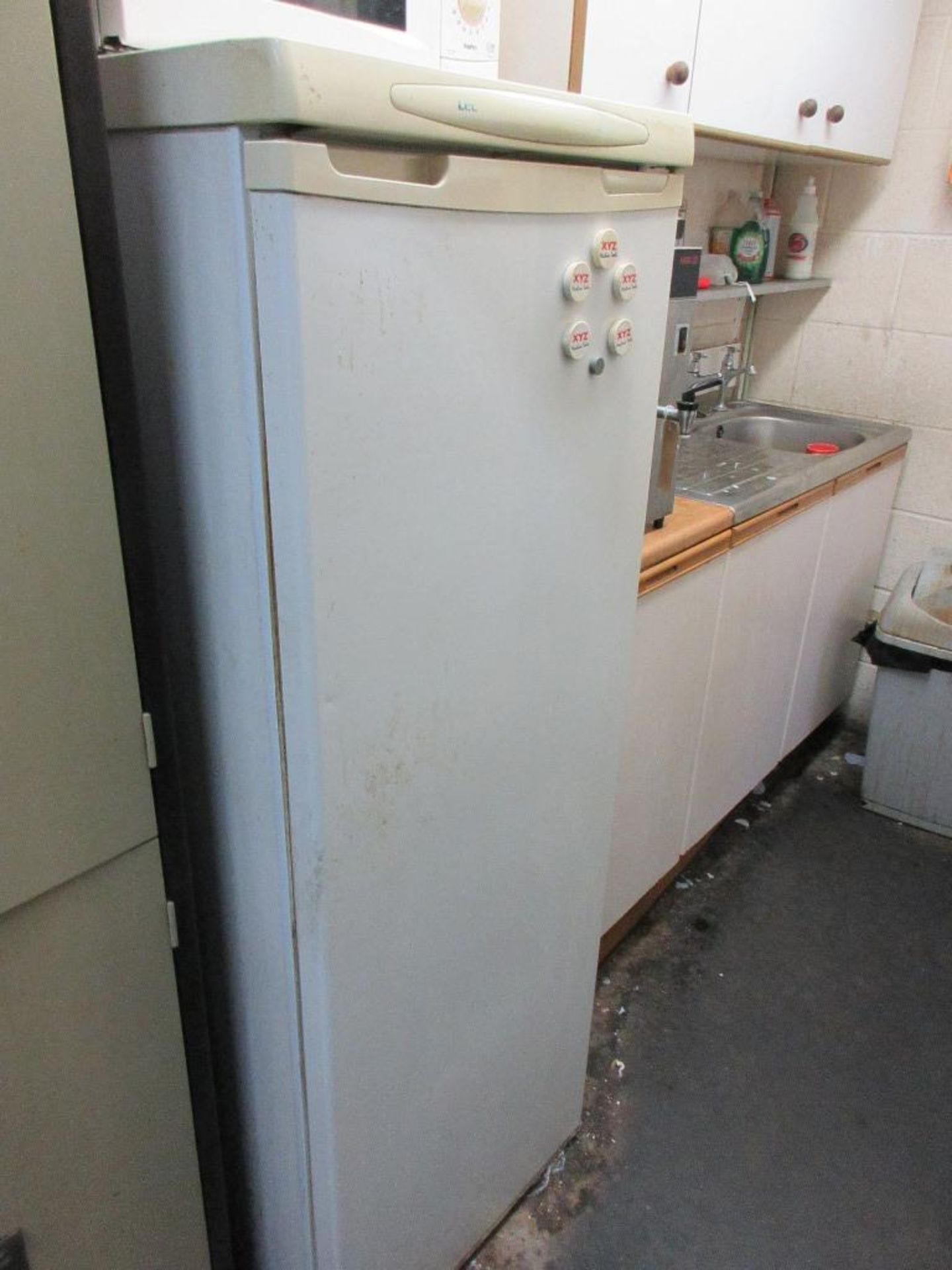 Two metal 2-door personnel lockers, LEC fridge, toaster, kettle, microwave, counter top fridge - Image 3 of 6