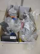 Two tote box contents including hex keys, needle files, tool wedges, spanners, drill bits, etc.