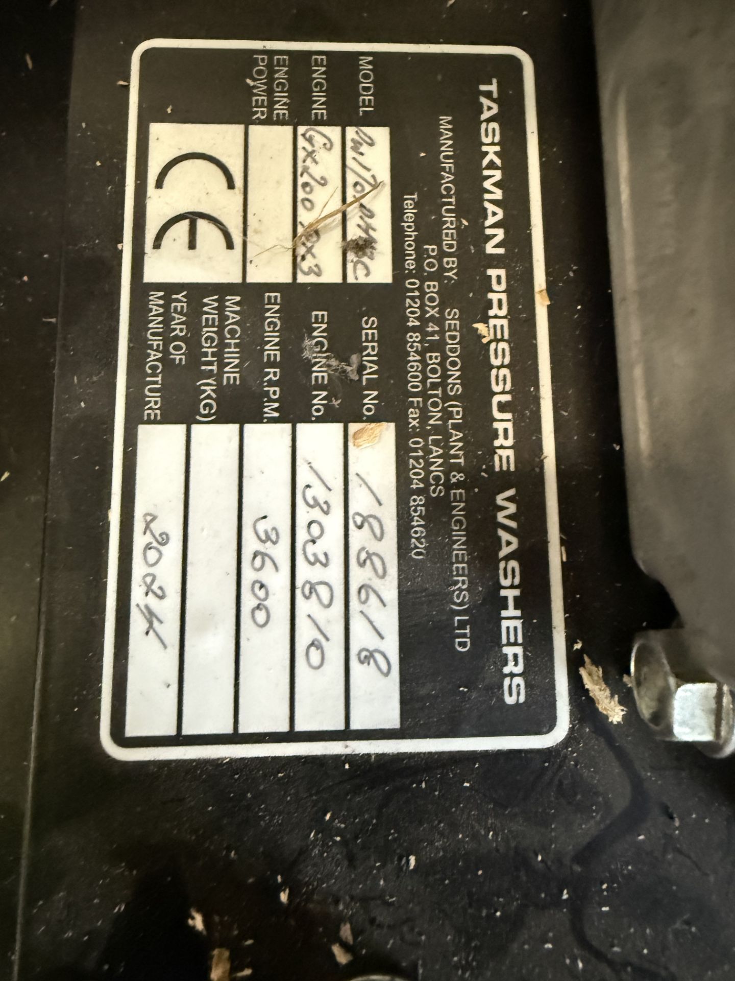 Taskman jet washer Serial Number: GCAYH-1303810-886/8Additional ...