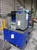 Metal frame timber top workstation, 1050 x 620mm x height 1.6m with 2-door under storage