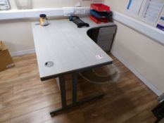 Grey 'L' shape laminate desk, 3-drawer pedestal