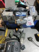 Two various cordless screwdrivers, impact gun, Dremel and tool box with assorted fittings