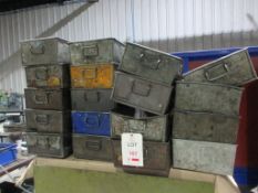 Eighteen metal storage bins