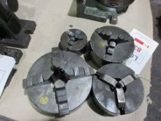 Four assorted 3 & 4 jaw chucks, dia 1 x 160mm, 2 x 130mm, 1 x 80mm