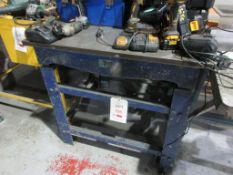 Metal surface table, 3' x 3', mounted on stand