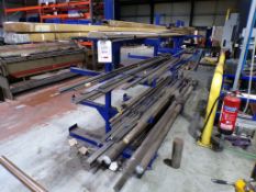 Steel framed cantilever double sided storage rack and assorted steel stock, frame consists of 4