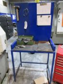 Three various metal frame workbenches, 1 x 870 x 570 x height 1.8m, 1 x 1030 x 600 x height 1.5m,