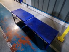 Two blue metal framed benches
