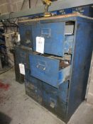 Four metal 4-drawer filing cabinets with contents of assorted gauge plate spacers, machined parts,