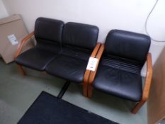 Dark wood twin seater & single section leather effect reception chairs