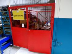 Steel framed 4-section cage, floor & wall mounted, each section 2m x 2m, one with double swing
