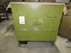 Metal 3 drawer storage unit with contents including assorted jigs, etc.