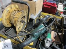 Makita & Hitachi angle grinders, 110v, reeled extension lead, 110v etc.