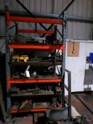 Bay of boltless adjustable pallet racking and miscellaneous steel jigs etc.
