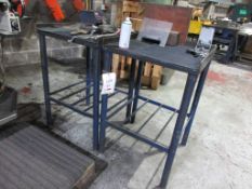 Two metal high work tables, 620 x 630 x height 970mm