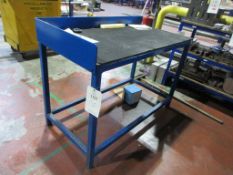Two static metal timber top workbenches, 1 x 860 x 560 x height 980mm, 1 x 1.2m x 600 x height