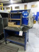 Metal frame timber top workstation with undershelf, 1050 x 700mm x height 1.6m, bench vice 5