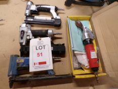 Three various pneumatic staplers, one Northern Industrial pneumatic scissors
