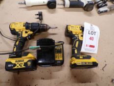 Two Dewalt DCD778 cordless drivers, three batteries, one charger