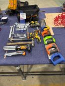 Various hand tools and tool bag