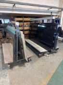 Two steel A frame mobile glass carts (excl contents)