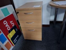 Light oak effect 3-drawer pedestal on castors