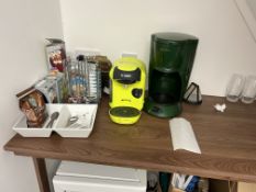 Contents of kitchenette to include Coolzone undercounter glass fronted refrigerator, Morphy Richards